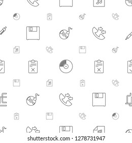 information icons pattern seamless white background. Included editable line disc on fire, memory card with music, diskette, clipboard icons. information icons for web and mobile.