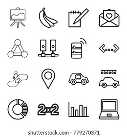 Information icons. set of 16 editable outline information icons such as car wash, location, laptop, cpu in car, love letter, chart, pie chart, notebook, server, quotation
