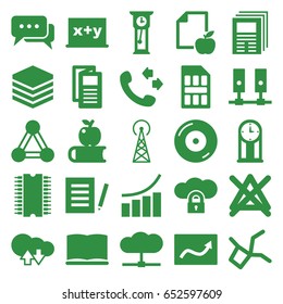 Information icons set. set of 25 information filled icons such as connection, signal tower, no bleaching, graph, call, news, paper and apple, disc on fire, book, sim card