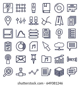 Information icons set. set of 36 information outline icons such as smoking area, direction   isolated, bed, document, wet floor, pin, love letter, disc on fire, signal