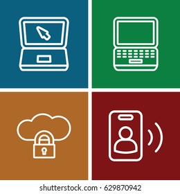 Information icons set. set of 4 information outline icons such as laptop, call