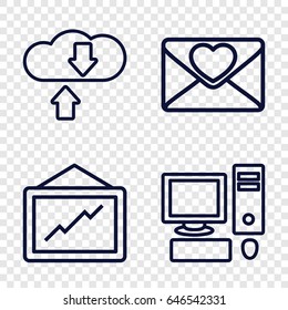 Information icons set. set of 4 information outline icons such as graph, love letter, pc