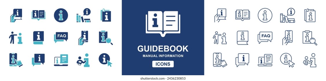 conjunto de iconos de información. guía manual de instrucciones de soporte al cliente iconos de símbolos ilustración vectorial para web y app