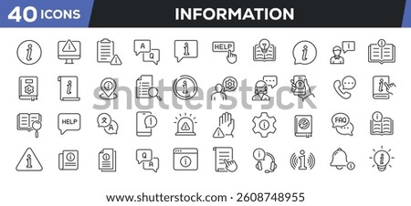 Information icons set. Web line icons collection related manual, instruction, support, service. Perfect pixel vector illustration isolated on white background.