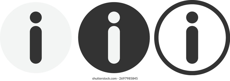 Information Icons – Three Circular Variants of the “i” Symbol on Neutral Backgrounds