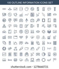 information icons. Trendy 100 information icons. Contain icons such as direction, Banana, cpu, letter, laptop, opened security lock, cloud download upload. information icon for web and mobile.