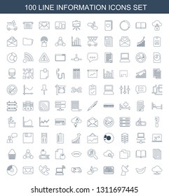 information icons. Trendy 100 information icons. Contain icons such as cloud, Banana, satellite, arrival table, escalator up, TV van, laptop. information icon for web and mobile.