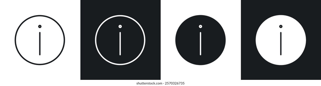 Information icons vectors set in black. line and flat versions