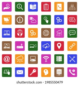 Information Icons. White Flat Collection In Square. Vector Illustration.