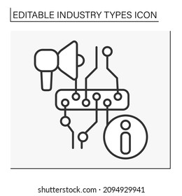  Information industry line icon. Mass media. Service for creating and sharing information to publicity. Business concept. Isolated vector illustration. Editable stroke