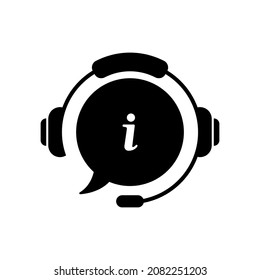 Information and Info Silhouette Icon. Support Service with Headphones. Headset wit Information Sign. Hotline and Helpline Concept. Online Help and Customer Support Pictogram. Vector Illustration.