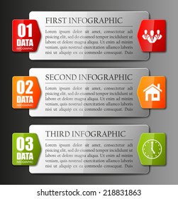 Information infographic statistic vector presentation. Graphic composition for your business presentations. Three glossy strip for your annotations. Three color sticker for registration of proposals