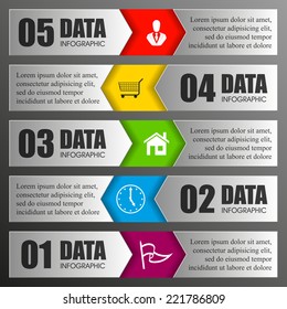 Information infographic statistic vector presentation. Graphic composition for your business presentations. five glossy strip for your annotations. 5 color sticker for registration of proposals