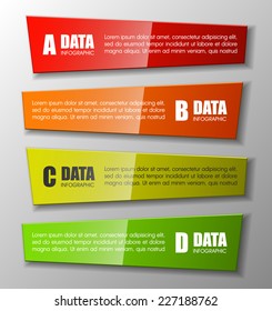 Information infographic statistic vector presentation. Graphic composition for your business presentations. Four glossy strip for your annotations. Four color sticker for registration of proposals