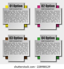 Information infographic statistic vector presentation. Graphic composition for your business presentations. Four glossy strip for your annotations. Four color sticker for registration of proposals