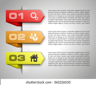 Information infographic statistic vector presentation. Graphic composition for your business presentations. Three glossy Arrow for your annotations. Three color sticker for registration of proposals