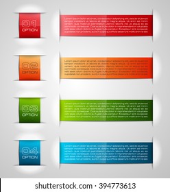 Information infographic statistic vector presentation. Graphic composition for your business presentations. Four glossy strip for your annotations. Four color sticker for registration of proposals