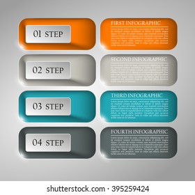 Information infographic statistic vector presentation. Graphic composition for your business presentations. Four glossy BUTTON for your annotations. Four color sticker for registration of proposals
