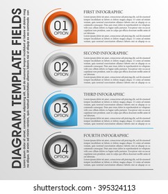 Information infographic statistic vector presentation. Graphic composition for your business presentations. Four glossy BUTTON for your annotations. Four color sticker for registration of proposals

