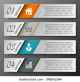Information infographic statistic vector presentation. Graphic composition for your business presentations. Four glossy strip for your annotations. Four color sticker for registration of proposals
