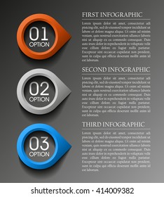 Information infographic statistic vector presentation. Graphic composition for your business presentations. Three glossy Arrow for your annotations. Three color sticker for registration of proposals