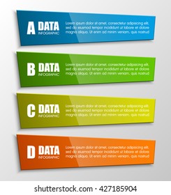 Information infographic statistic vector presentation. Graphic composition for your business presentations. Four glossy strip for your annotations. Four color sticker for registration of proposals