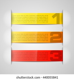 Information infographic statistic vector presentation. Graphic composition for your business presentations. Three glossy strip for your annotations. Three color sticker for registration of proposals