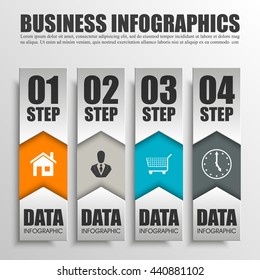 Information infographic statistic vector presentation. Graphic composition for your business presentations. Four glossy strip for your annotations. Four color sticker for registration of proposals
