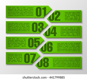 Information infographic statistic vector presentation. Graphic composition for your business presentations. Eight glossy Arrow for your annotations. Eight color sticker for registration of proposals
