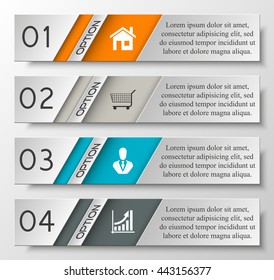 Information infographic statistic vector presentation. Graphic composition for your business presentations. Four glossy strip for your annotations. Four color sticker for registration of proposals