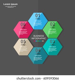 Information infographic statistic vector presentation. Graphic composition for your business presentations. Six hexahedron label for your annotations. 6 hexagon sticker for registration of proposals