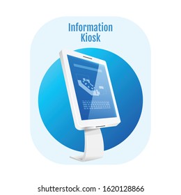 Information Kiosk Flat Concept Icon. Street Interactive Panel Sticker, Clipart. Innovative Digital Board With Touch Screen Interface Isolated Cartoon Illustration On White Background