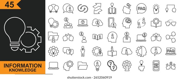 Ícone Information Knowledge Sharing (Compartilhamento de conhecimento de informações). Vetor FAQ, manual, pesquisa, orientação, instrução etc. Ilustração vetorial . Isolado no fundo branco. EPS 10