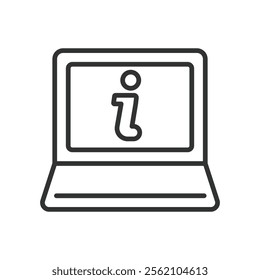 Information laptop, icon in line design. Information laptop, computer, data, technology, online, screen, knowledge on white background vector. Information laptop editable stroke icon