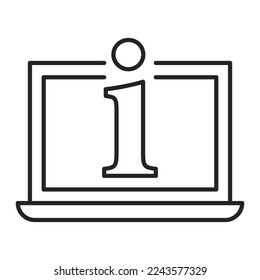 Information in laptop icon vector isolated. Symbol of help and support. Instruction manual on device screen. More info on the web page.