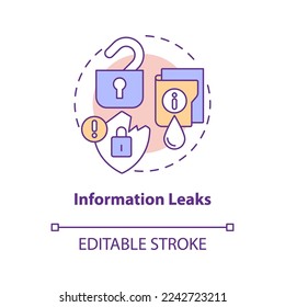 Information leaks concept icon. Outstaffing drawback abstract idea thin line illustration. Poor confidential data security. Isolated outline drawing. Editable stroke. Arial, Myriad Pro-Bold fonts used