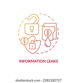 Information leaks red gradient concept icon. Outstaffing drawback abstract idea thin line illustration. Poor confidential data security. Isolated outline drawing. Myriad Pro-Bold font used
