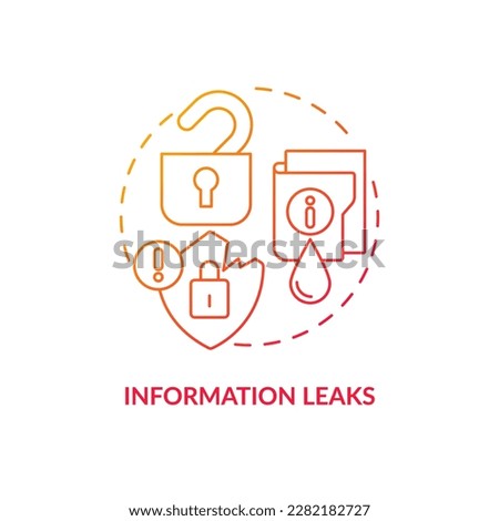 Information leaks red gradient concept icon. Outstaffing drawback abstract idea thin line illustration. Poor confidential data security. Isolated outline drawing. Myriad Pro-Bold font used