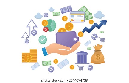 Information Lender Graphic Design Concept. Bank loans, personal loans, credit cards, corporate or corporate image.on blue background.Vector Design Illustration.
