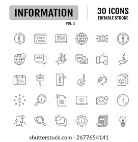 Conjunto de iconos editable de línea de información. Trazo editable. Ilustración vectorial