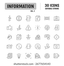 Symbolsatz für die bearbeitbare Informationszeile. Bearbeitbarer Strich. Vektorgrafik