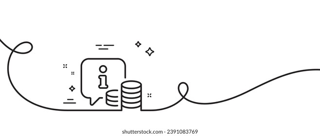 Icono de línea de información. Una línea continua con curl. Signo de burbuja de voz de información. Símbolo de información de dinero. Barra de esquema único de información. Patrón de curva de bucle. Vector