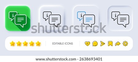 Information line icon. Neumorphic, Flat shadow, 3d buttons. Info speech bubble sign. Help inform symbol. Line info icon. Social media icons. Vector