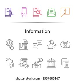 Information line icon set. Client, care, smartphone, money. Customer support concept. Can be used for topics like mobile chat, communication, online help.
