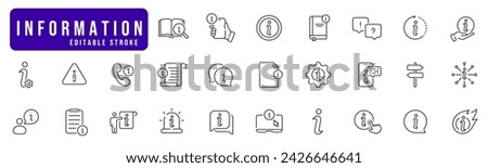 Information line icon set. Info, point, fag, question, speech, answer, book etc. Editable stroke