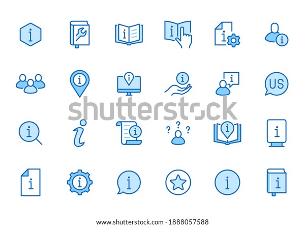 Information
line icon set. Privacy policy, manual, rule, instruction, inform,
guide, reference minimal vector illustration. Simple outline sign
tutorial app ui. Blue color, Editable
Stroke.