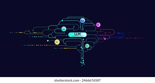 information with LLM, dot and line. Big data, technology, AI, data transfer, data flow, large language model, generative ai