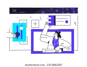 Gestión de la información concepto abstracto ilustración vectorial carácter de tablero.Servicio de tablero, aplicación de máquina virtual, metáfora abstracta de métricas de rendimiento clave.