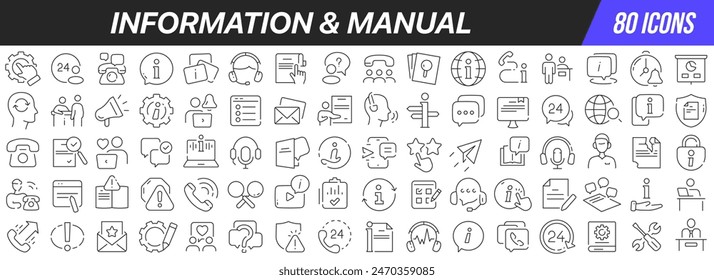 Information and manual line icons collection. Big UI icon set in a flat design. Thin outline icons pack. Vector illustration EPS10