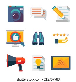 Information and media web icons set modern trendy flat vector illustration